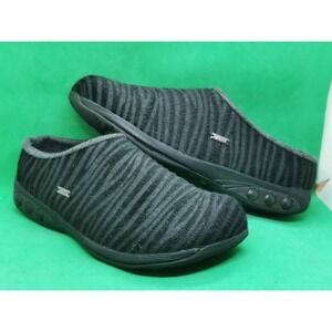 Therafit Women Black Gray Striped Fabric Upper Clogs Mules Casual Size 10.5-11